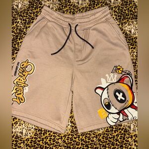 Graphic Tan Athletic Shorts for Men